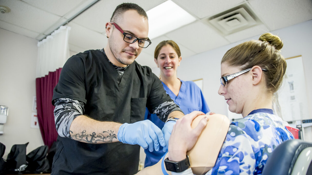 Student training in a medical classroom