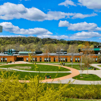 Photo of the main quad of campus during spring