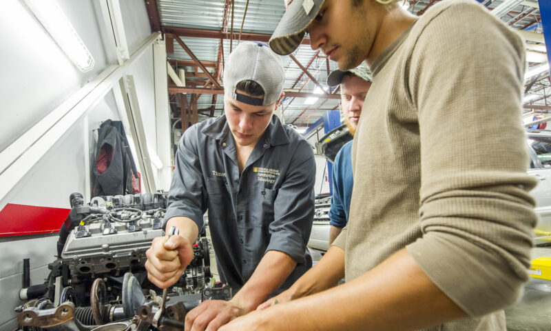 Students work in the automotive lab